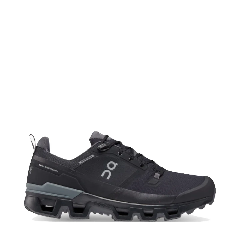 On Men's Cloudwander Waterproof Low Hiking Shoe in Black/Eclipse