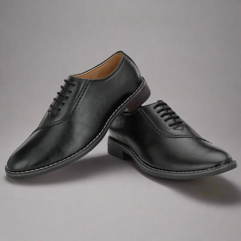 Attitudist Unisex Handcrafted Plain Oxford Black Formal Derby Shoes