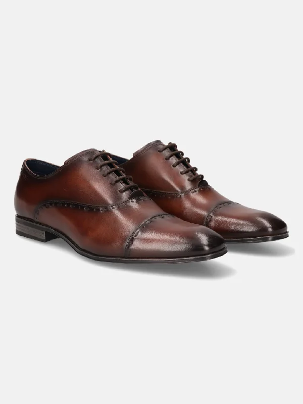 bugatti Mid-Brown Premium Leather Formal Oxford Shoes