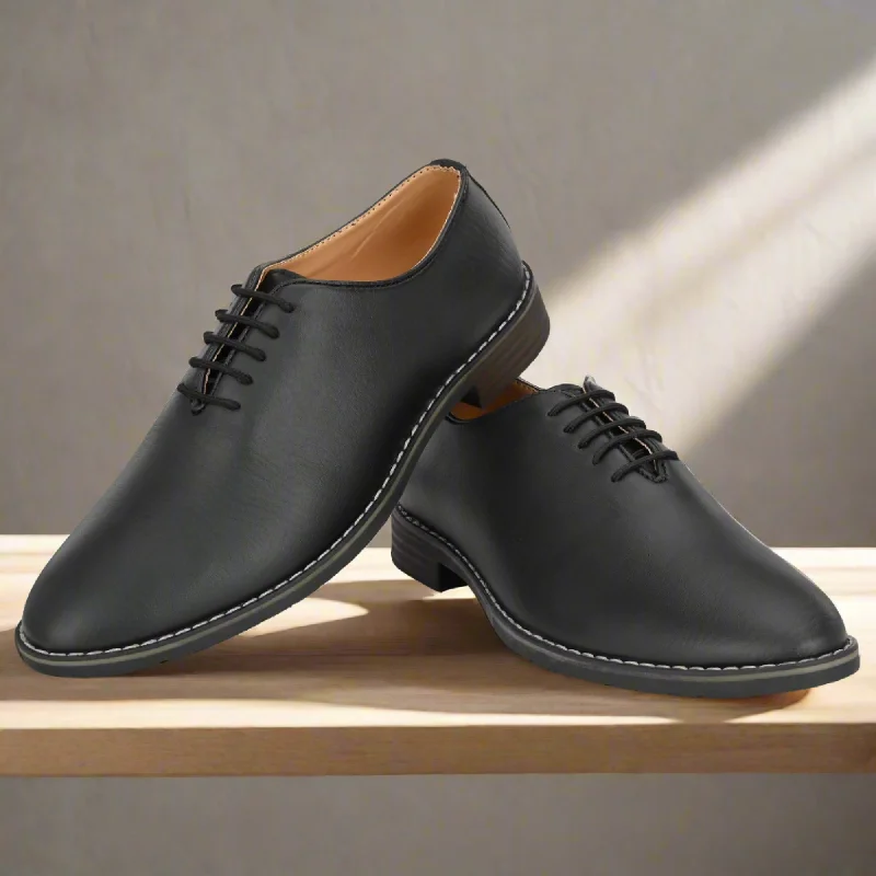 Attitudist Unisex Handcrafted Oxford Plain Black Matte Formal Laceup Derby Shoes