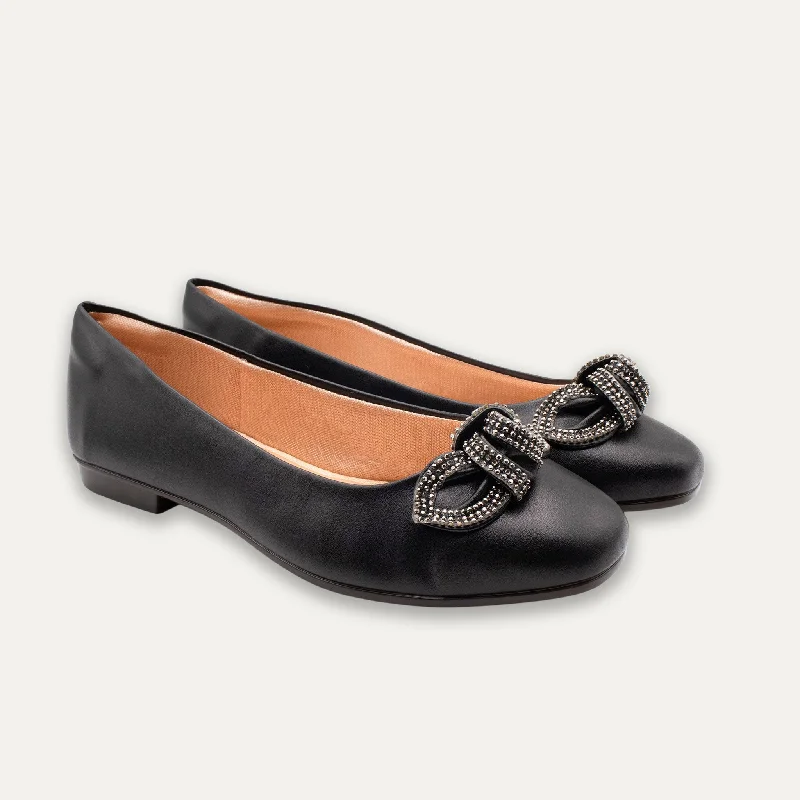 Catalina Crystal Bow Black Ballet Flats