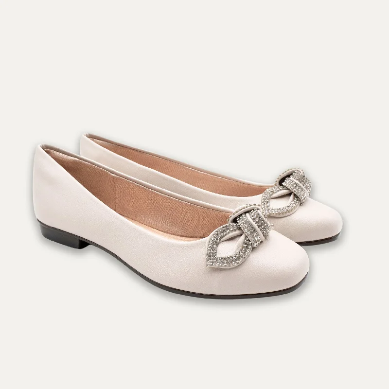 Catalina Crystal Bow Off-White Ballet Flats